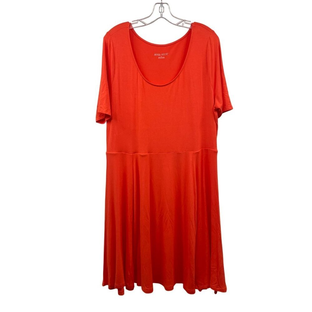 Ava & Viv Orange A-Line Dress Short Sleeve Scoop Neck Size XXL